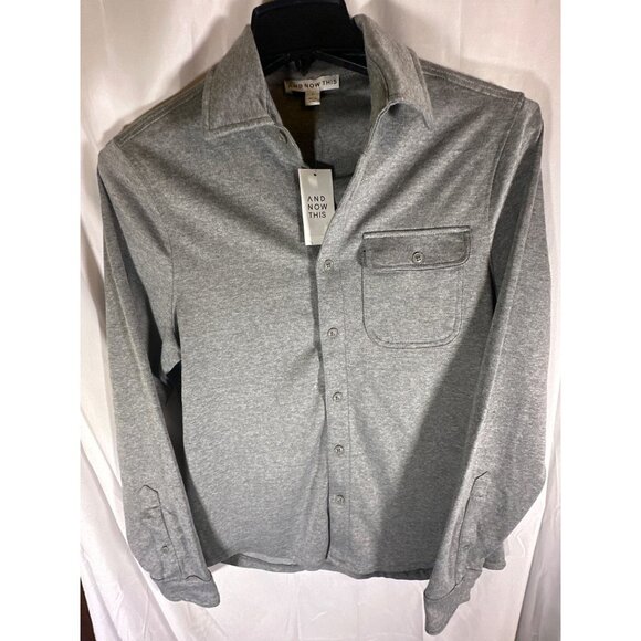 And Now This Gray Mens Solid Long-Sleeve Button-up Knit Shirt, NWT, Size S - Picture 2 of 5